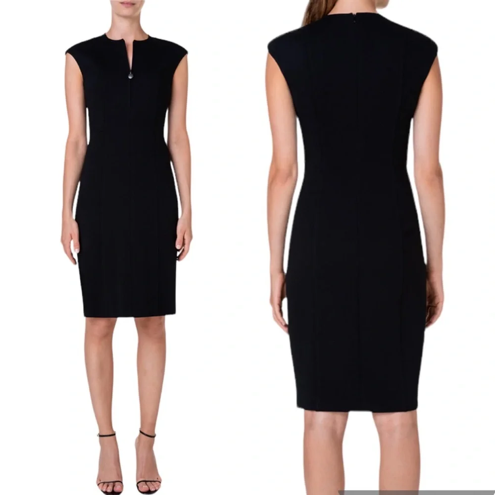 Akris Punto Cap Sleeve Zip Front Seamed Sleeveless Career Dress Black 10 NWT
